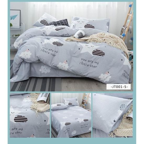 Parure De Lit Enfant 3 Pièces 100% Coton - Housse De Couette Simple + Drap Plat + Taie - Licences Dessins Animés
