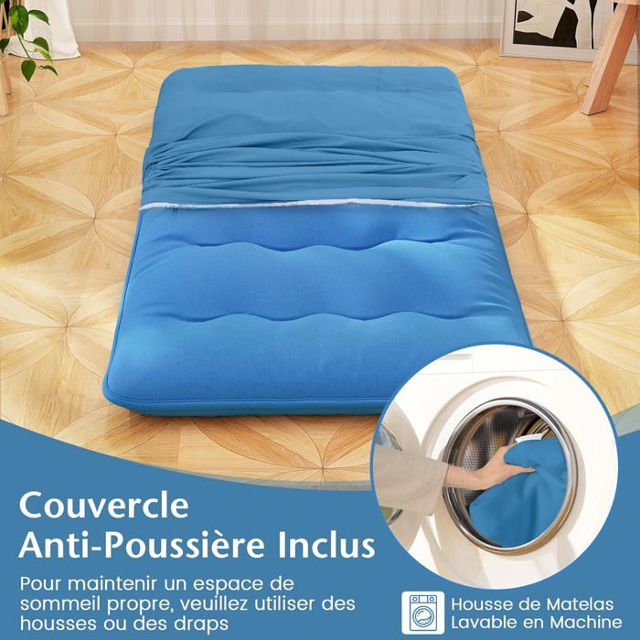Matelas Futon Japonais Épais 10cm - Laine Mouton | Pliable, Pour Sol, Guest, Camping | 4 Tailles