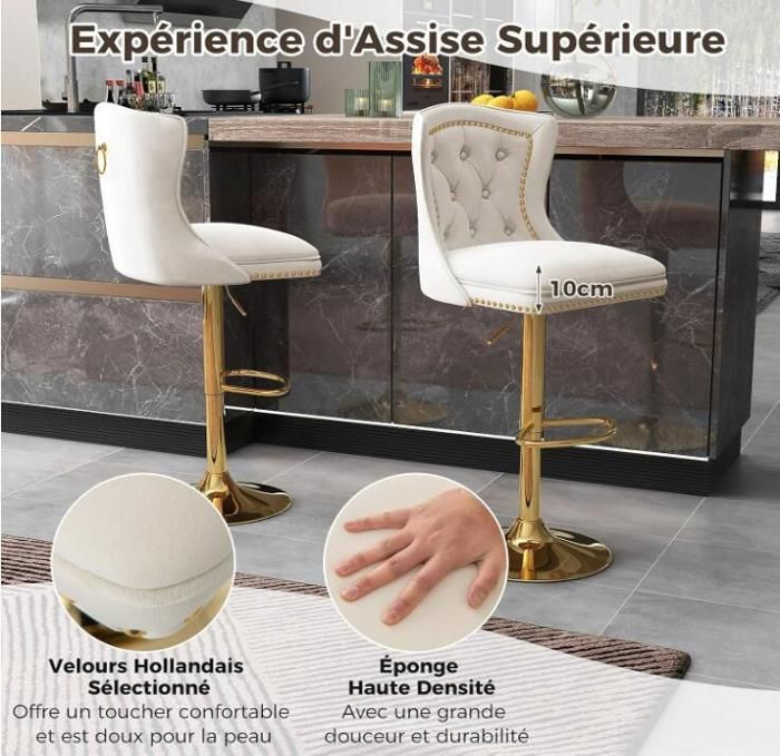 Lot De 2 Chaises De Bar, Réglables En Hauteur De 63 à 83 Cm