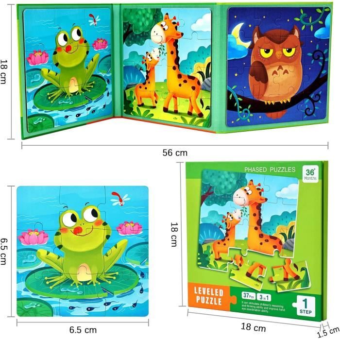 Puzzle Magnétique Pour Enfants 3-6 Ans – Thème Forêt, 75 Pièces En 3 Puzzles, Livre Compact – Motricité Et Concentration