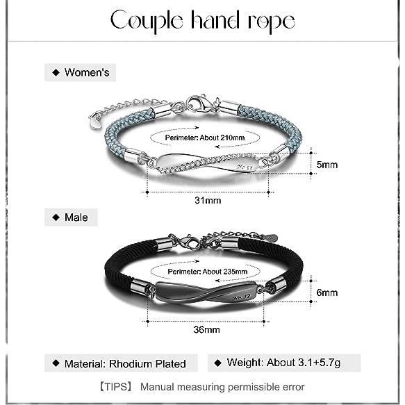 Bracelet de Couple personnalisé gravé 2 Noms Date - Bracelet de