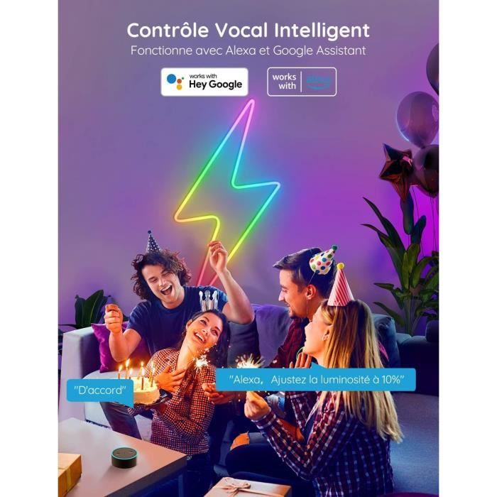 Néon Ruban Led 5M, Rgbic Bande Led Contrôle Wifi Multicolore Étanche ...