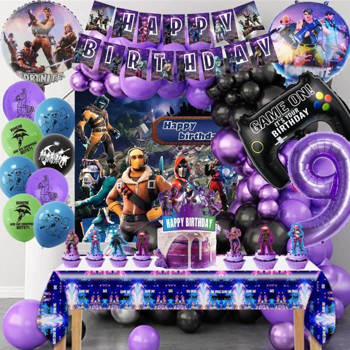 Kit Décoration Anniversaire Fortnite – 100 Pièces – Ballons, Assiettes, Bannière – Cadeau Enfant Gaming