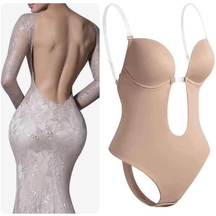 Body Femme Dos Nu & Deep V - Shapewear Invisible - Soutien-Gorge Push Up - Bretelles Réglables - Taille S-3XL