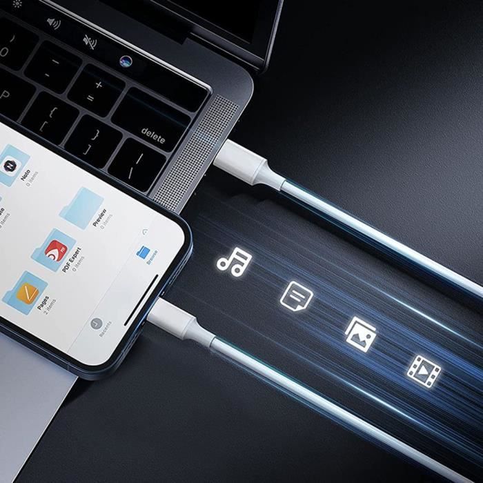 Chargeur Apple Câble de charge rapide à double tête Type-c et éclair pour  Iphone 12/11 / xs / xr / ipad Pro / airpods - Charge haute vitesse 20w  (pratique pour U