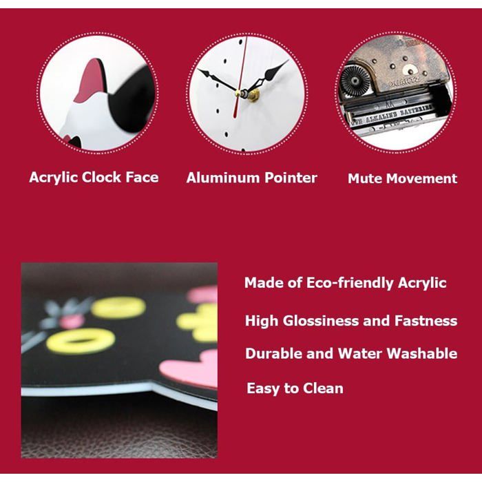 Horloge Murale Design Chat Et Poisson 3D - Acrylique 39x32cm - Mouvement Quartz Silencieux - Déco Salon Originale