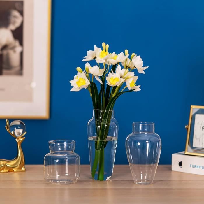 Vase En Verre Pour Fleurs, Vase En Verre Transparent, 20Cm De Haut Vase En Verre Pour Décoration