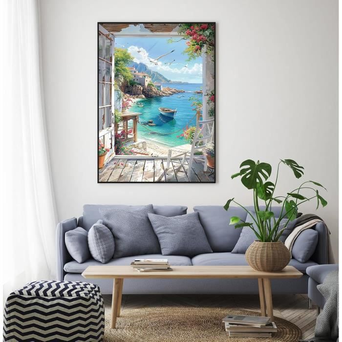 Peinture Par Numéros Adulte Paysage Mer - Toile 40x50 Cm, 3 Pinceaux, Peinture Acrylique (sans Cadre), Loisir Créatif