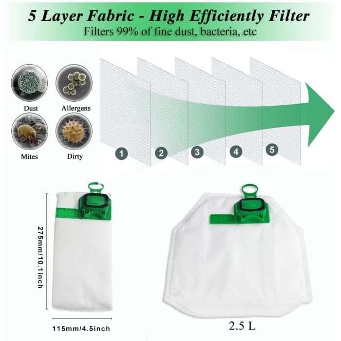 10 Sacs D'aspirateur Pour Vorwerk Kobold VK150 VK140 – Microfibre, Lot De 10