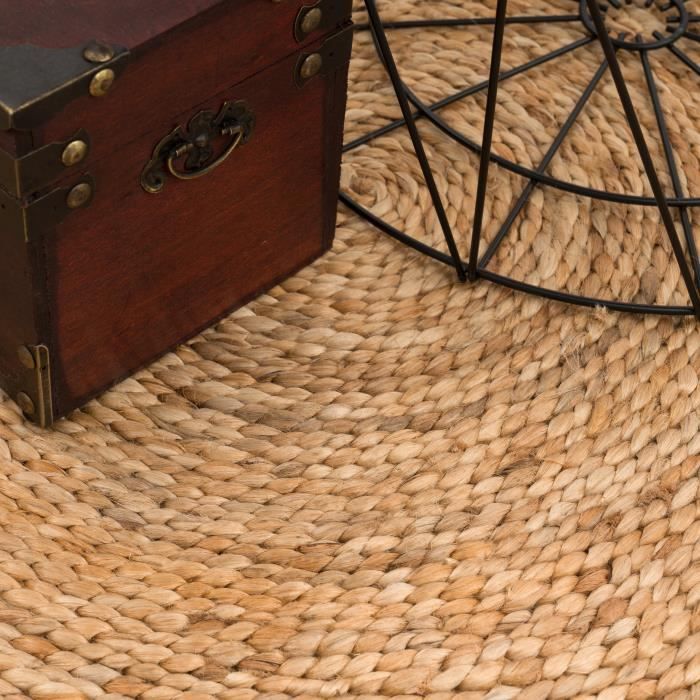 Ripaz Vogue Tapis Rond en Jute avec Bordure en Coton tressé à la Main pour décoration d'intérieur (210 x 210 cm