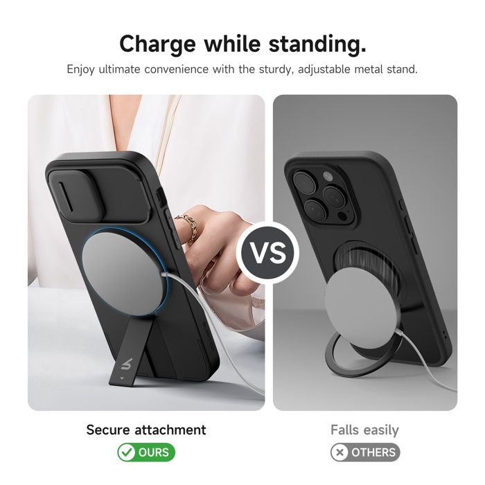 Coque Avizar Pour IPhone 17 Avec Bague Support Et Cache Caméra Coulissant - Noir, Neuve