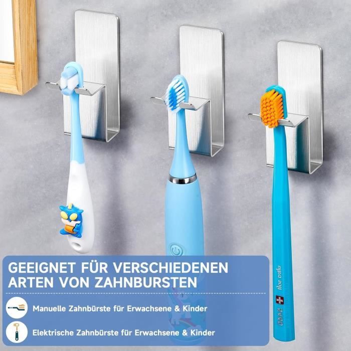 Lot De 4 Supports Auto-adhésifs Pour Brosse à Dents électrique - Bleu, Rose, Blanc, Sans Perçage