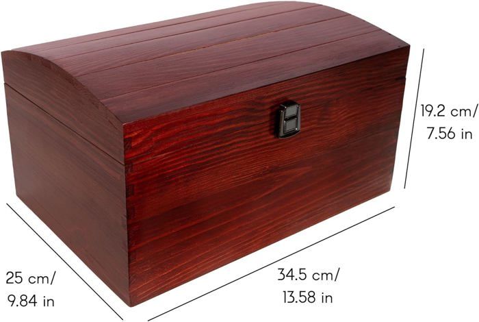 Grande Coffre Boite Rangement En Bois Non Peint | 25 X 15 X 17 Cm | Avec  Fermoir Et Couvercle Courbé
