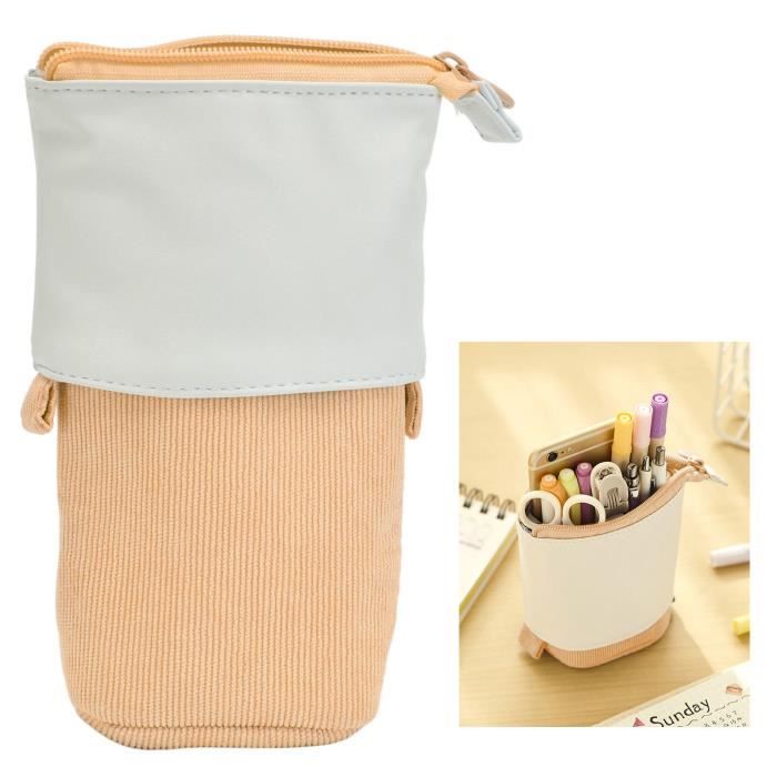 Trousse à Crayons Velours Côtelé Grande Capacité - Fermeture éclair, Pour Stylos, Marqueurs, école, Bureau