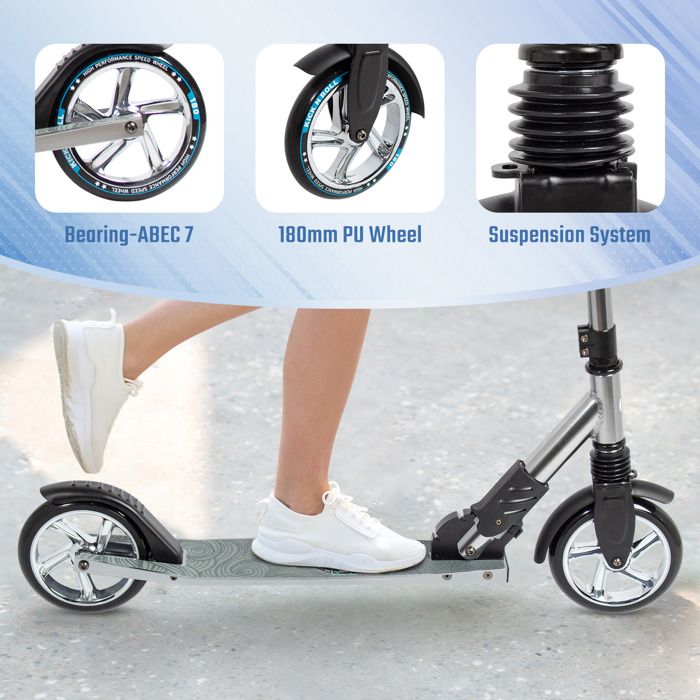 Trottinette Pliable Aluminium – Grandes Roues, Guidon Réglable, Légère, Pour Adulte Et Enfant, Urbain