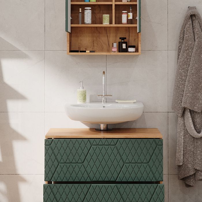 Ensemble de meubles de salle de bain Irma, 2 pièces, meuble bas 60 cm, Anthracite à pois, Chêne