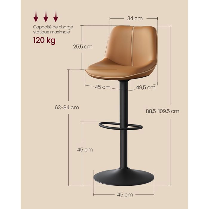 Lot de 4 tabourets de bar industriels pivotants avec dossier en tissu – Meubles Cosy