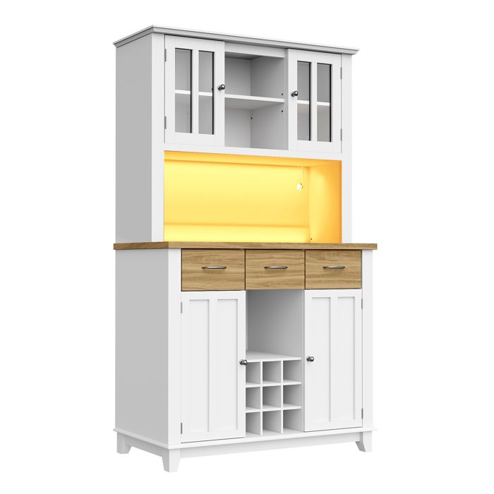 Woodroom Oslo Buffet Vitrine sur Pied Armoire de Salon en Bois, Blanche