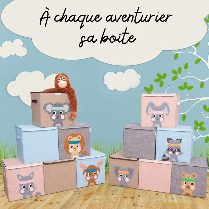 2friends Lot 3 Boîtes Rangement Enfant 33x33x33cm - Motifs Animaux - Lavable - Pour Étagère Kallax
