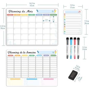 Calendrier Magnétique Frigo A3 - Planificateur Hebdomadaire De Repas Avec 8 Marqueurs - 42x30 Cm - Organisation Maison/Bureau