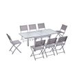 Salon de jardin - 8 personnes - MOLVINA  - Concept Usine - extensible - Aluminium - Table Rectangle - 8 chaises - Gris-0