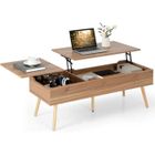 COSTWAY Table Basse avec 2 Plateaux Relevables, 110 x 49 x 42 CM, avec 2 Compartiments Cachés et 5 Pieds en Bois Massif, Marron