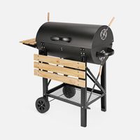 Barbecue charbon de bois SERGE noir - Smoker américain avec aérateurs, récupérateur de cendres, fumoir
