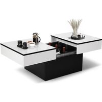 Table Basse - VOWNER - Bureau Extensible - 2 Espaces de Rangement - Blanc Brillant