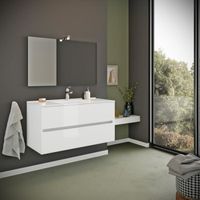 Meuble de salle de bain suspendu 100cm blanc brillant avec lavabo et miroir - KVStore