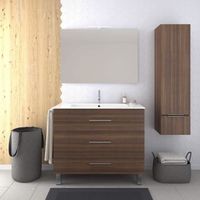 Meuble de salle de bain - VÁLI - 90CM - Frêne tea - 3 tiroirs - Plan vasque et miroir inclus