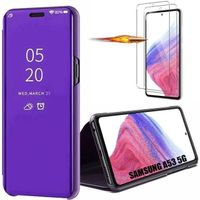 Coque pour Samsung Galaxy A53 5G + 2 Verres Trempés - Coque Effet Miroir Smart Case Violet