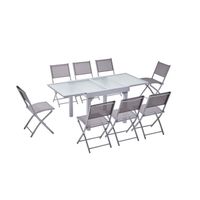 Salon de jardin - 8 personnes - MOLVINA  - Concept Usine - extensible - Aluminium - Table Rectangle - 8 chaises - Gris