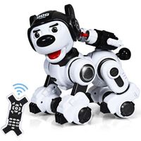 COSTWAY Robot Chien pour Enfants Intelligent Télécommandé,Danser Chanter et Tirer,Interactif 6 Ans+ Recharge USB Noir