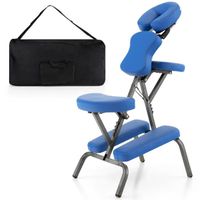 COSTWAY Chaise de Massage Portable avec Sac de Transport, Hauteur Réglable 110-120 cm, pour Spa/Tatouage Ergonomique, Bleu
