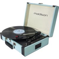Platine vinyle MADISON MAD-RETROCASE-BLU avec Bluetooth, USB, SD & fonction d'enregistrement