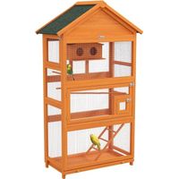 Cage à oiseaux volière grande taille 2 portes trappe toit asphalte tiroir amovible bois pré-huilé