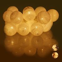 Relaxdays Guirlande Lumineuse LED, 20 Boules de Coton, Fonction à Piles, Lumières d’Ambiance, Sphères Ø6 cm, diff. couleurs -