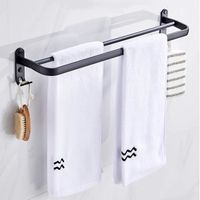 40 cm Porte-serviettes mural pour salle de bain, porte-serviettes avec deux porte-serviettes et design crochet - noir mat