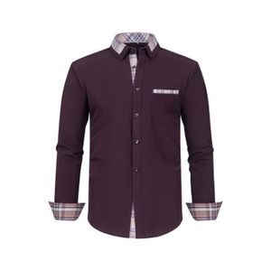 CHEMISE - CHEMISETTE Chemise Homme Slim Stretch Col Chemise Manches Longues Business Casual Couleur Unie-Cafe