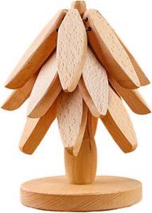 Lot De 4 Dessous De Plat En Bois Bambou Forme Arbre + Support – Résistants à La Chaleur, Style Sapin De Noël