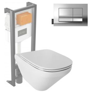 WC - TOILETTES Pack WC suspendu sans bride JACOB DELAFON Modern Life + abattant + bâti-support + plaque rectangle chromé