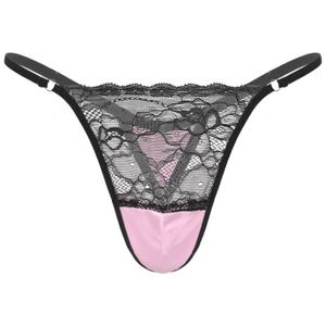 STRING - TANGA YOOJIA Sexy String Homme Sissy Lingerie Dentelle G-String T-Back Tanga Gay Sous-vêtement Slip Underpants M-XXL