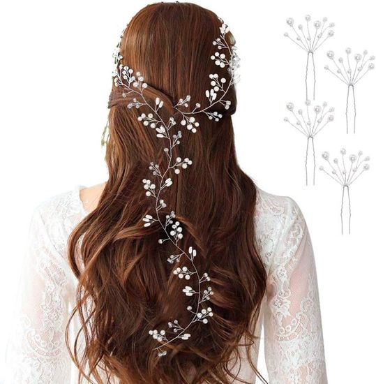 Couronne/bandeau Floral Pour Cheveux Avec Perles Et Fleurs En Coquillage - Chaîne Métal Doré Ajustable (20x20 Cm) - Pour Mariage, Fête, Accessoire Cheveux Femme/fille - 5