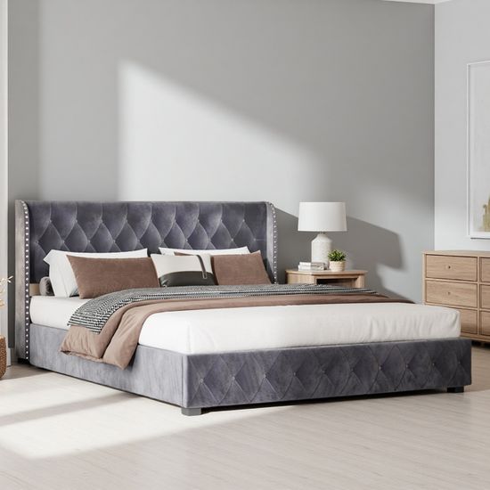 Lit Lillian en velours capitonné avec strass – Design élégant
