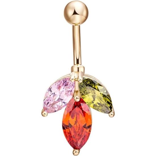 Lieson Piercing Nombril Femme Anneau Fleur Zirconium Rouge - Acier Chirurgical Argent