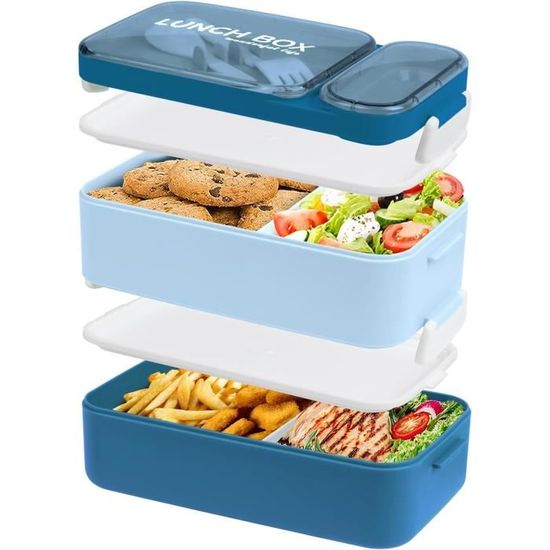Boîte Bento 2 Couches 1200ml - Hermétique Avec Couverts Et Sac | Pour École, Bureau