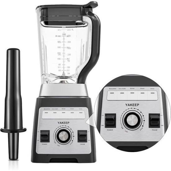 Blender AMZCHEF 1800W - 1,85L, 8 Vitesses, 6 Lames, Gris, Multifonction Professionnel