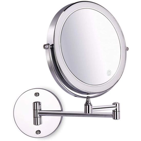 Amelar 8 Pouces LED Mural Miroirs de Maquillage, Miroir Grossissant Mural, 1x/10x grossissement Batterie Alimenté par, 360°Pivotant
