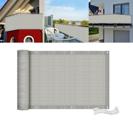 Cache Vue Balcon Personnalisable 70x152 Cm - Brise-vue Coupe-vent Avec œillets, Protection UV, Couleur Crème