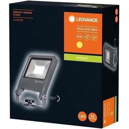 LEDVANCE Projecteur extérieur LED - 20 W - 1700 lm - IP65 - Aluminium - Gris foncé